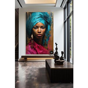 Büyük Boy Afrikalı Kadın Portresi, Soyut Kadın Sanatı, Renkli Duvar Dekoru
