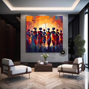 Soyut Afrika Savaşçıları Kanvas Sanatı; Afrika Kültürü Ev Dekoru; Baba Hediyesi 80x80 cm