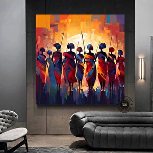 Soyut Afrika Savaşçıları Kanvas Sanatı; Afrika Kültürü Ev Dekoru; Baba Hediyesi 80x80 cm