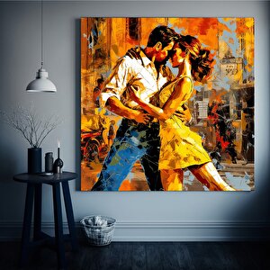 Tuval Ev Dekoru, Dans Eden Çift Tablosu Grafiti Baskı, Müzik Odası Sanatı 100x100 cm
