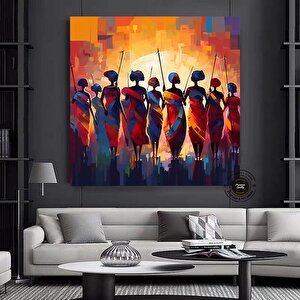 Soyut Afrika Savaşçıları Kanvas Sanatı; Afrika Kültürü Ev Dekoru; Baba Hediyesi 100x100 cm