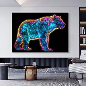 Neon Ayı Duvar Kanvas Sanatı, Renkli Hayvan Kanvas Sanatı, Renkli Ayı Duvar Dekoru 120x180 cm