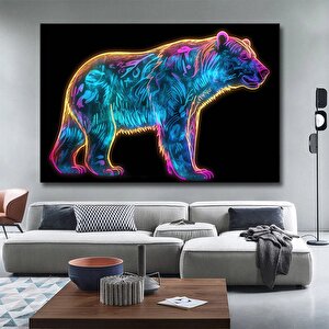 Neon Ayı Duvar Kanvas Sanatı, Renkli Hayvan Kanvas Sanatı, Renkli Ayı Duvar Dekoru 60x120 cm