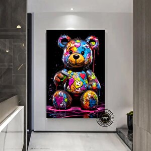 Ayıcık Duvar Tablosu, Ayı Graffiti Sanatı, Renkli Sokak Sanatı 120x180 cm