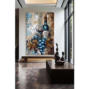 Şarap Şişesi Ve Kadeh Kanvas Duvar Sanatı; Asmaya Hazır Ev Dekoru