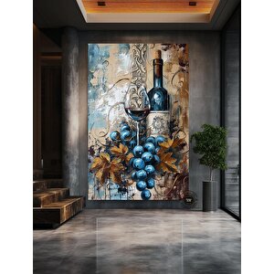 Şarap Şişesi Ve Kadeh Kanvas Duvar Sanatı; Asmaya Hazır Ev Dekoru