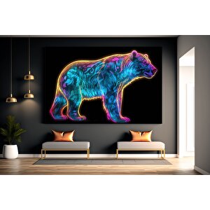 Neon Ayı Duvar Kanvas Sanatı, Renkli Hayvan Kanvas Sanatı, Renkli Ayı Duvar Dekoru