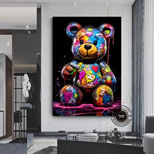 Ayıcık Duvar Tablosu, Ayı Graffiti Sanatı, Renkli Sokak Sanatı 40x60 cm
