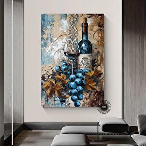 Şarap Şişesi Ve Kadeh Kanvas Duvar Sanatı; Asmaya Hazır Ev Dekoru 120x150 cm