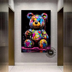 Ayıcık Duvar Tablosu, Ayı Graffiti Sanatı, Renkli Sokak Sanatı 50x70 cm