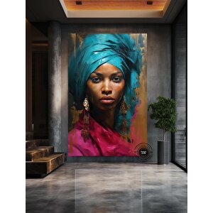 Büyük Boy Afrikalı Kadın Portresi, Soyut Kadın Sanatı, Renkli Duvar Dekoru