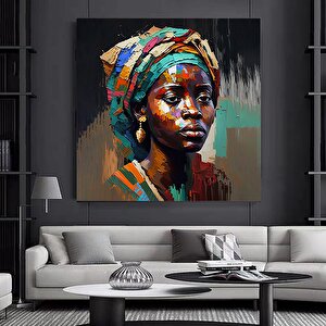 Renkli Afrikalı Kadın Kanvası, Afro-amerikan Sanat, Modern Sanat Baskısı, Moda Dekoru 40x40 cm