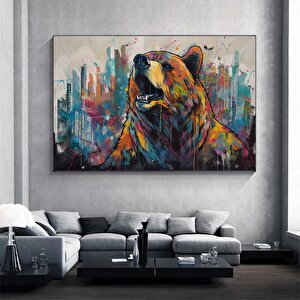 Banksy Tarzı Ayı Graffiti Duvar Sanatı; Sürreal Kahverengi Ayı Tablosu