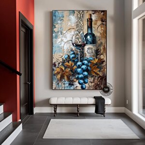 Şarap Şişesi Ve Kadeh Kanvas Duvar Sanatı; Asmaya Hazır Ev Dekoru 140x200 cm