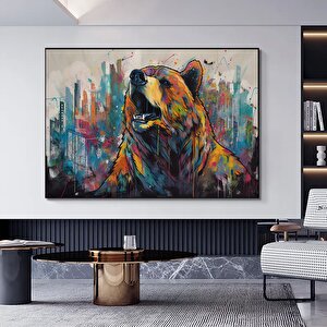 Banksy Tarzı Ayı Graffiti Duvar Sanatı; Sürreal Kahverengi Ayı Tablosu 40x60 cm