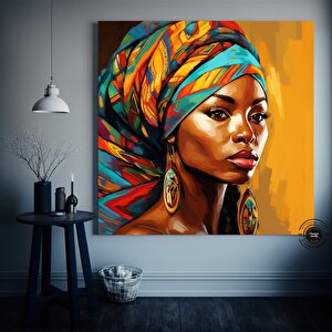Büyük Boy Afrikalı Kadın Portresi, Soyut Renkli Kadın Kanvası