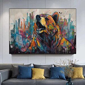 Banksy Tarzı Ayı Graffiti Duvar Sanatı; Sürreal Kahverengi Ayı Tablosu