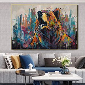 Banksy Tarzı Ayı Graffiti Duvar Sanatı; Sürreal Kahverengi Ayı Tablosu