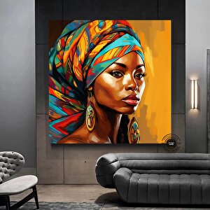 Büyük Boy Afrikalı Kadın Portresi, Soyut Renkli Kadın Kanvası 40x40 cm