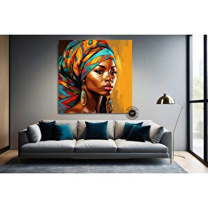 Büyük Boy Afrikalı Kadın Portresi, Soyut Renkli Kadın Kanvası