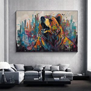 Banksy Tarzı Ayı Graffiti Duvar Sanatı; Sürreal Kahverengi Ayı Tablosu