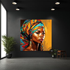 Büyük Boy Afrikalı Kadın Portresi, Soyut Renkli Kadın Kanvası