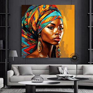 Büyük Boy Afrikalı Kadın Portresi, Soyut Renkli Kadın Kanvası 100x100 cm