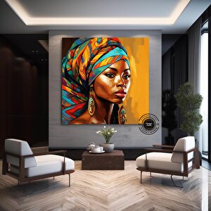 Büyük Boy Afrikalı Kadın Portresi, Soyut Renkli Kadın Kanvası 100x100 cm