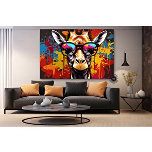 Gözlüklü Renkli Zürafa Soyut Graffiti Duvar Sanatı; Çok Renkli Kanvas Poster Baskısı; Ev Mutfak Ofis 90x180 cm