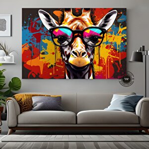 Gözlüklü Renkli Zürafa Soyut Graffiti Duvar Sanatı; Çok Renkli Kanvas Poster Baskısı; Ev Mutfak Ofis