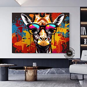 Gözlüklü Renkli Zürafa Soyut Graffiti Duvar Sanatı; Çok Renkli Kanvas Poster Baskısı; Ev Mutfak Ofis 60x120 cm