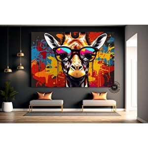 Gözlüklü Renkli Zürafa Soyut Graffiti Duvar Sanatı; Çok Renkli Kanvas Poster Baskısı; Ev Mutfak Ofis 60x120 cm