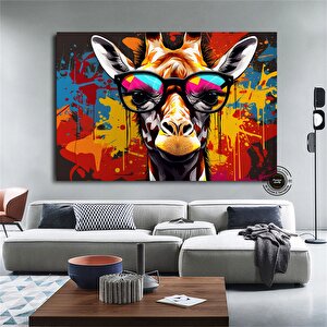 Gözlüklü Renkli Zürafa Soyut Graffiti Duvar Sanatı; Çok Renkli Kanvas Poster Baskısı; Ev Mutfak Ofis