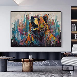 Banksy Tarzı Ayı Graffiti Duvar Sanatı; Sürreal Kahverengi Ayı Tablosu 100x200 cm