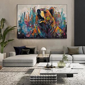 Banksy Tarzı Ayı Graffiti Duvar Sanatı; Sürreal Kahverengi Ayı Tablosu 100x200 cm