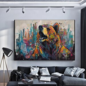 Banksy Tarzı Ayı Graffiti Duvar Sanatı; Sürreal Kahverengi Ayı Tablosu 100x200 cm
