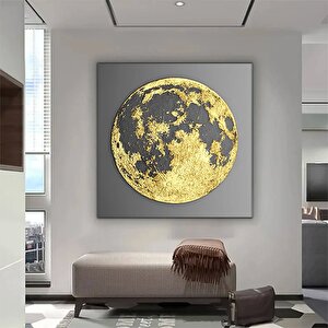 Dolunay Kanvas Tablosu, Soyut Ay, Altın Ay Kanvas Baskısı, Ay Temalı Ev Dekoru 30x30 cm