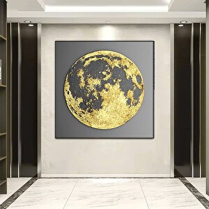Dolunay Kanvas Tablosu, Soyut Ay, Altın Ay Kanvas Baskısı, Ay Temalı Ev Dekoru