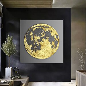 Dolunay Kanvas Tablosu, Soyut Ay, Altın Ay Kanvas Baskısı, Ay Temalı Ev Dekoru
