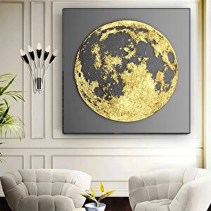 Dolunay Kanvas Tablosu, Soyut Ay, Altın Ay Kanvas Baskısı, Ay Temalı Ev Dekoru