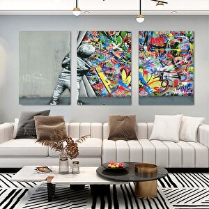 Perde Arkası Banksy Stili Kanvas; Sokak Graffiti Posteri; Modern Ev Dekoru 60x90 cm
