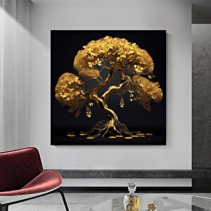 Altın Ağaç – Lüks Soyut Kanvas Duvar Sanatı Baskısı, Oturma Odası Veya Ev Dekoru İçin