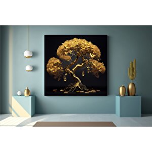 Altın Ağaç – Lüks Soyut Kanvas Duvar Sanatı Baskısı, Oturma Odası Veya Ev Dekoru İçin