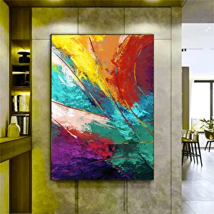 Soyut Duvar Sanatı, Kırmızı Mavi Sarı Renkli Kanvas Baskı, Renkli Ev Dekoru, Asılmaya Hazır