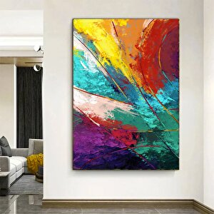 Soyut Duvar Sanatı, Kırmızı Mavi Sarı Renkli Kanvas Baskı, Renkli Ev Dekoru, Asılmaya Hazır