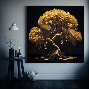 Altın Ağaç – Lüks Soyut Kanvas Duvar Sanatı Baskısı, Oturma Odası Veya Ev Dekoru İçin 50x50 cm