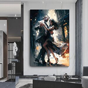 Sokakta Dans Eden Genç Çift Kanvas Tablosu; Aşk Dansı Baskısı 90x180 cm