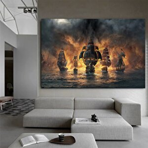 Vintage Korsan Gemisi Kanvas Baskı; Siyah Yelkenli; Deniz Manzarası; Ev Dekoru