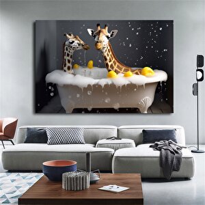 Küvette Zürafa, Komik Hayvan Tablosu, Renkli Bebek Zürafa Portresi, Ev Dekoru 40x60 cm