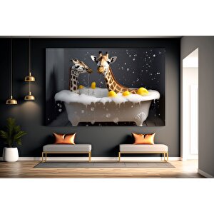 Küvette Zürafa, Komik Hayvan Tablosu, Renkli Bebek Zürafa Portresi, Ev Dekoru 150x250 cm